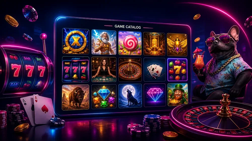 Grid of pokie and table game thumbnails
