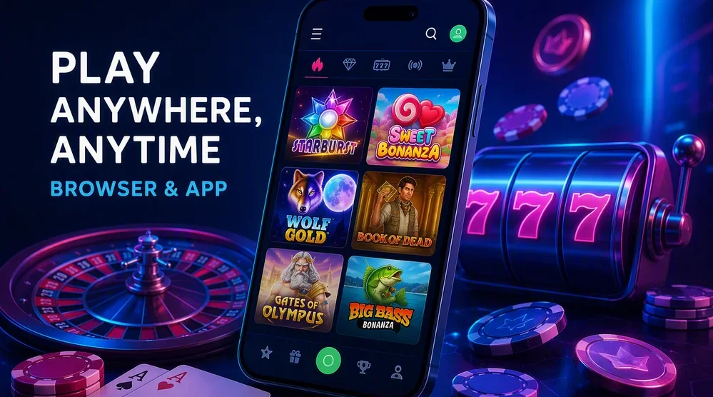 Smartphone showing casino lobby screen