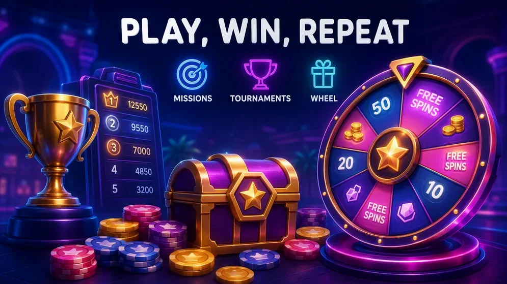 Spinning prize wheel with free spins icons