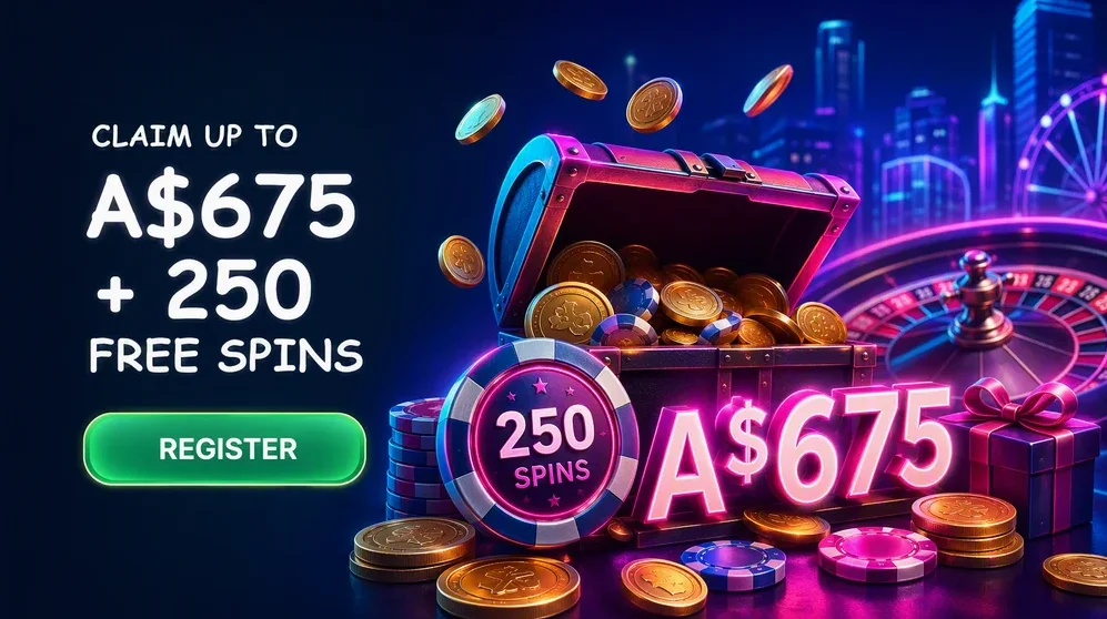 Welcome bonus visual with coins and spins